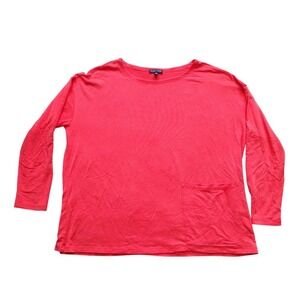 EILEEN FISHER Bright Orange Boxy Pocket Tee | Tencel Blend | Size M